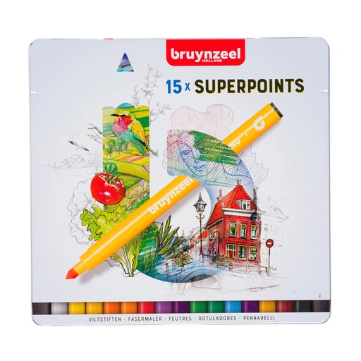 [631418] Viltstift Bruynzeel Super Points blik à 15 kleuren
