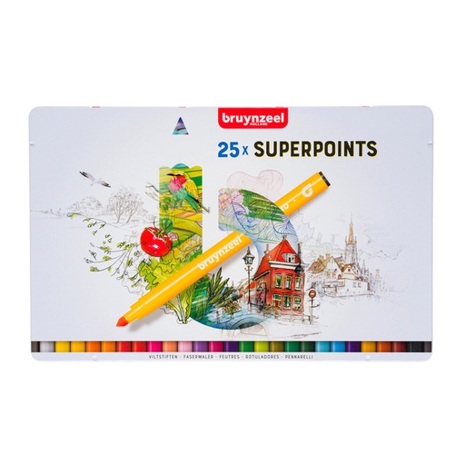 [631419] Viltstift Bruynzeel Super Points blik à 25 kleuren
