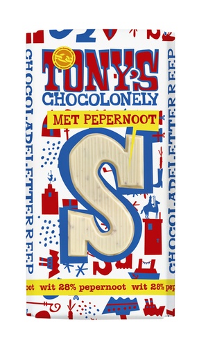 [960940] Chocoladeletter Tony's Chocolonely wit pepernoot S 180gr