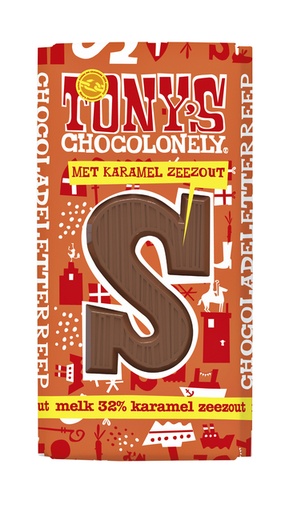 [960942] Chocoladeletter Tony's Chocolonely melk karamel zeezout S 180gr