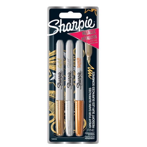[635648] Feutre Sharpie pointe ogive 0,9mm metallic assorti blister 3 pièces