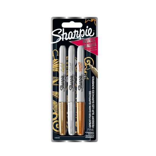 [635648] Viltstift Sharpie rond fijn metallic assorti blister à 3 stuks