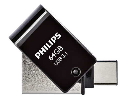 [435654] Clé USB 3.1 Philips 2-en-1 USB-A 64Go noir