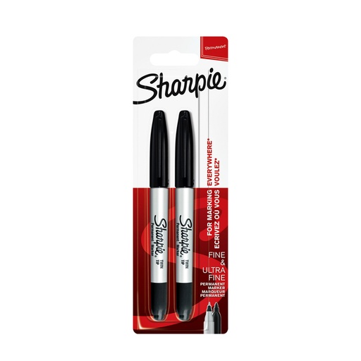 [635638] Viltstift Sharpie rond Twin tip ultra fijn & fijn zwart 2 stuks