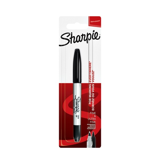 [635639] Viltstift Sharpie rond Twin tip ultra fijn & F zwart blister à 1 stuk