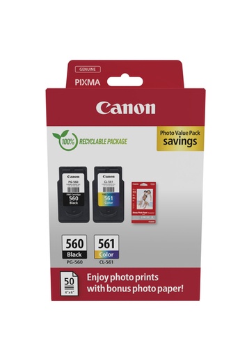 [405096] Cartouche d'encre Canon PG-560 CL-561 noir + couleur + papier
