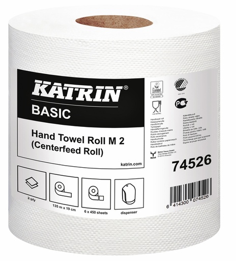 [892595] Essuie-mains Katrin 74526 Medium 2 épaisseurs 500 feuilles blanc