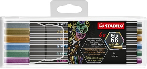 [633269] Feutre STABILO Pen 68/06 Medium Metallic étui 6 couleurs