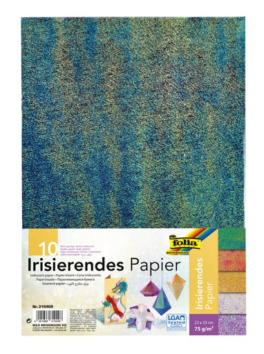 [142191] Papier irisé Folia 23x33cm 75g 10 feuilles assorti