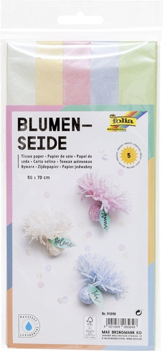 [141920] Papier de soie Folia irisant 50x70cm 20g assorti 5 feuilles
