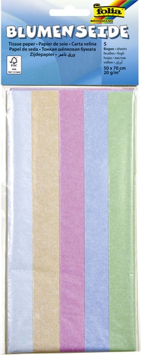[141920] Papier de soie Folia irisant 50x70cm 20g assorti 5 feuilles