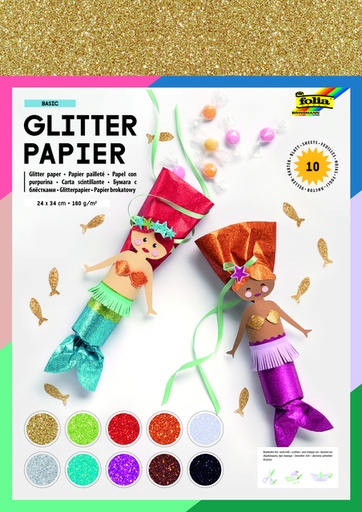 [142190] Papier pailleté Folia 1 face 24x34cm 170g assorti 10 feuilles