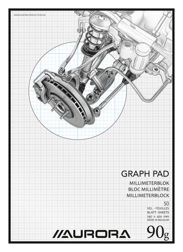 [744052] Bloc papier millimétré Aurora A3 50 feuilles 90g bleu