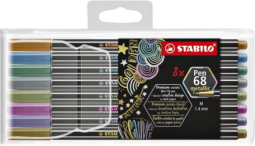 [635078] Feutre STABILO Pen 68/8 Metallic Medium étui 8 couleurs