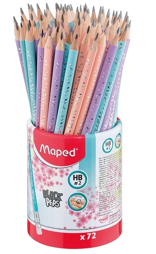[640909] Crayon graphite Maped Black'sPeps embout gomme pot 72 pièces pastel