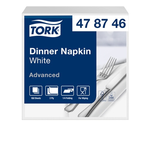 [892242] Dinerservet Tork Advanced 1/4 vouw 2-laags 395x390mm 150 vel wit 478746