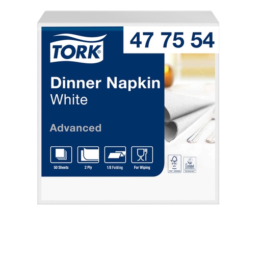 [892243] Serviette Tork Advanced 2 ép pli 1/8 395x390mm blanc 150 pièces