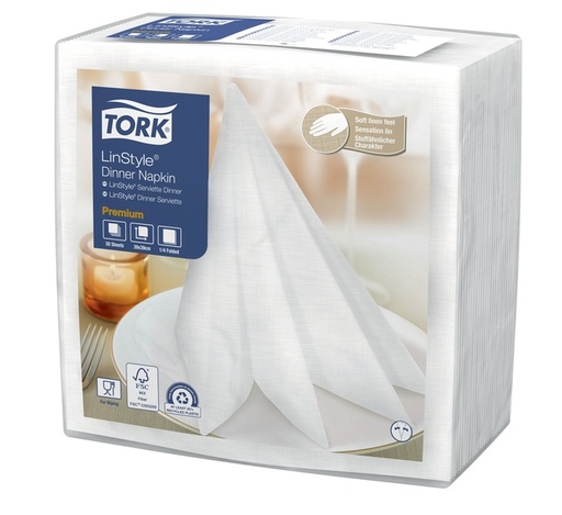 [892237] Dinerservet Tork Linstyle Premium 1/4 vouw 1-laags 390x390mm 50 vel wit 478711