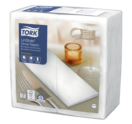 [892239] Serviette Tork LinStyle Premium 478145 Pli 1/8 1 ép 390x390mm blanc 50 pièces