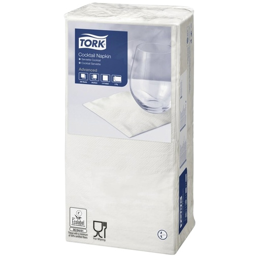 [892251] Serviette Tork Cocktail 477534 2 épaisseurs pli 1/4 blanc 200 pièces