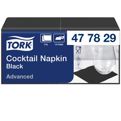 [892252] Cocktailservet Tork Advanced 1/4 vouw 2-laags 238x238mm 200 vel zwart 477829
