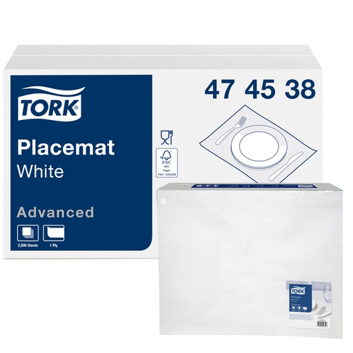 [892253] Placemat Tork Advanced 1-laags 420x270mm 500 vel wit 474539