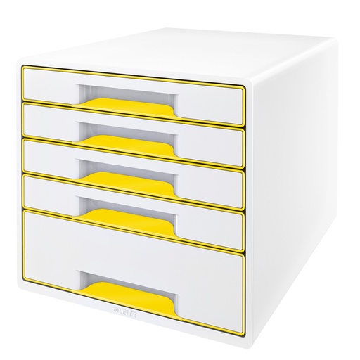 [503048] Bloc de classement Leitz WOW Cube 5 tiroirs blanc/jaune