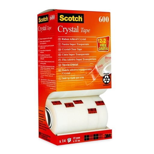 [801119] Plakband Scotch Crystal 600 19mmx33m transparant 12+2 gratis