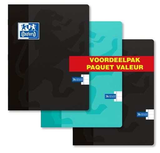 [011162] Schrift Oxford School A5 lijn 72 pagina's 80gr assorti pak à 3 stuks