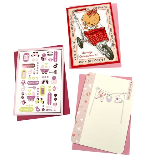 [874049] Carte de voeux Paperclip set recharge naissance fille 6 cartes