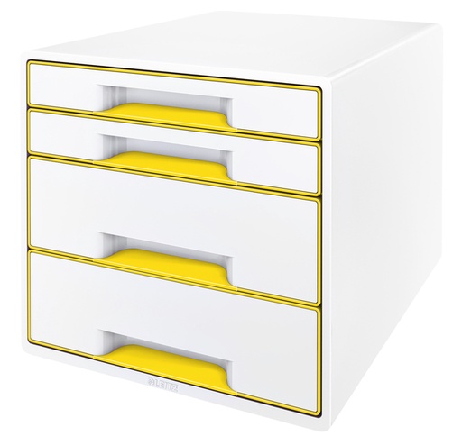 [503046] Bloc de classement Leitz WOW Cube 4 tiroirs blanc/jaune