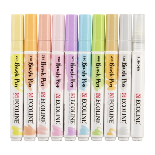 [1000114] Feutre pinceau Talens Ecoline Pastel assorti 10 pièces