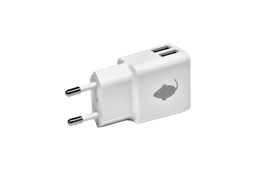 [414413] Chargeur Green Mouse USB-A 2 ports 2.4A blanc