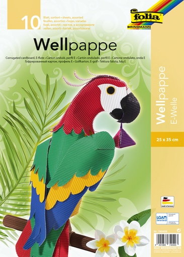 [1000292] Carton ondulé Folia cannelure E 25x35cm 10 feuilles assorti