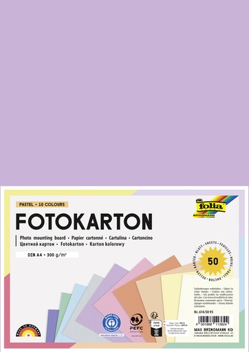 [1000298] Carton photo Folia A4 300g 50 feuilles couleurs pastel
