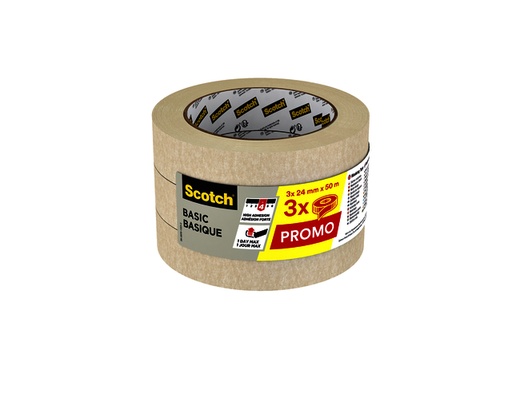 [1386801] Afplaktape Scotch Basic 24mmx50m beige 3 rollen