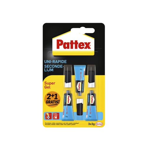 [1000183] Colle rapide Pattex Super gel 3g blister 2+1 gratuit