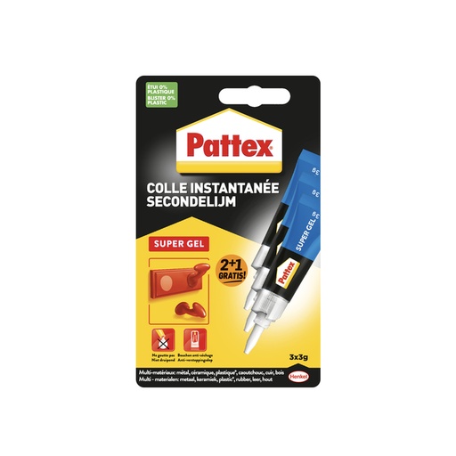 [1000183] Secondelijm Pattex super gel 3 gram blister 2+1 gratis