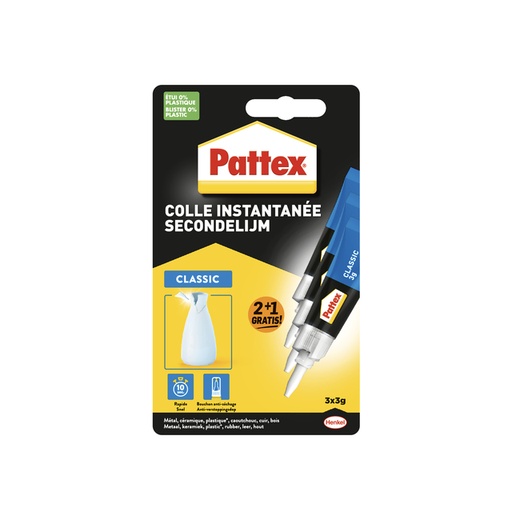 [1000182] Secondelijm Pattex classic 3 gram blister 2+1 gratis
