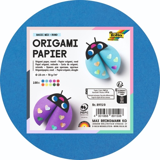 [1386923] Origami papier Folia 70gr rond 15cm 100 vel assorti kleuren