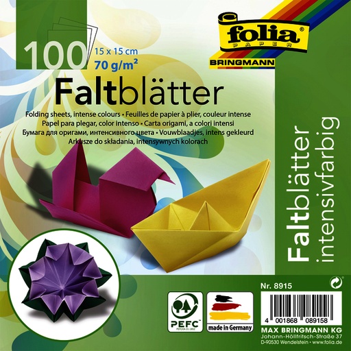 [1386925] Feuilles de pliage Folia 70g 15x15cm assorti 100 feuilles