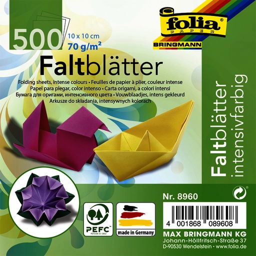 [1386927] Feuilles de pliage Folia 70g 10x10cm assorti 500 feuilles