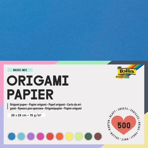[1386929] Feuilles de pliage Folia 70g 20x20cm assorti 500 feuilles