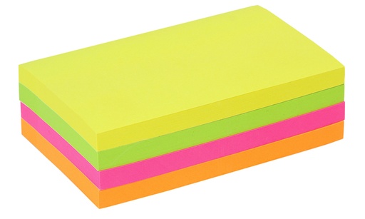 [392386] Bloc mémos Quantore 76x127mm néon assorti 4 couleurs 400 feuilles