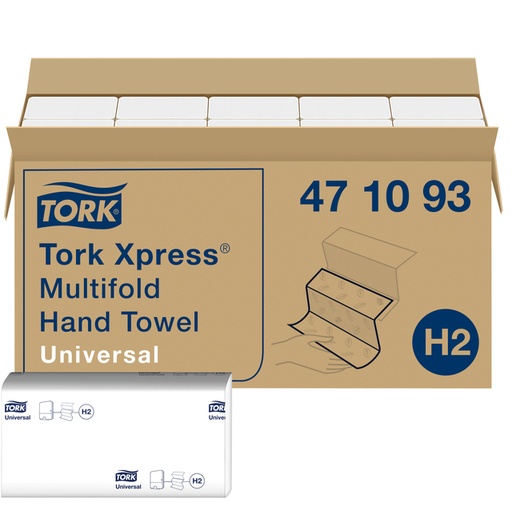 [1386626] Essuie-mains Tork H2 Xpress 471093 Universal multifold 1 épaisseur 213x234mm blanc 20x 250 feuilles