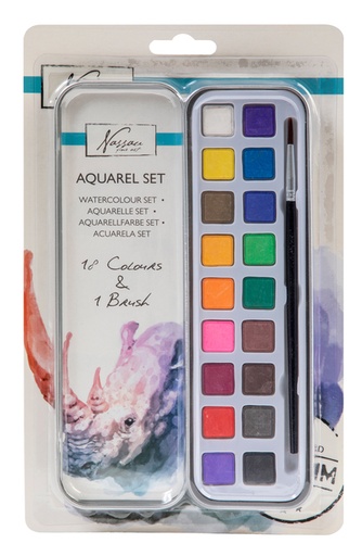 [1387100] Peinture aquarelle Nassau Art boîte de 18 godets et pinceau