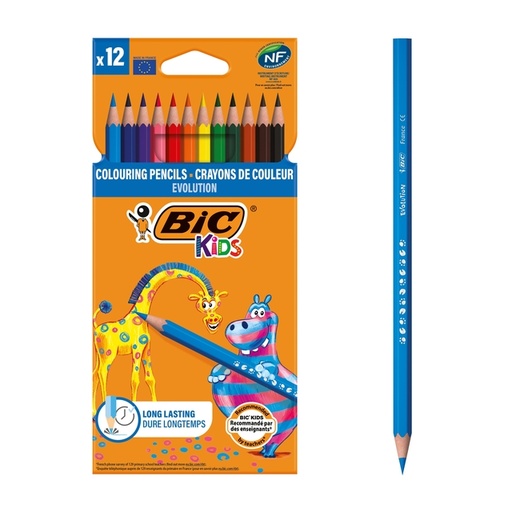 [1387120] Crayons de couleur BIC Kids Evolution assorti étui 12 pièces