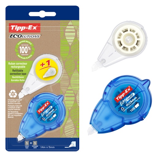 [1388084] Correctietape Tipp-Ex easy ecolutions + refill 5mmx14m blister à 1+1