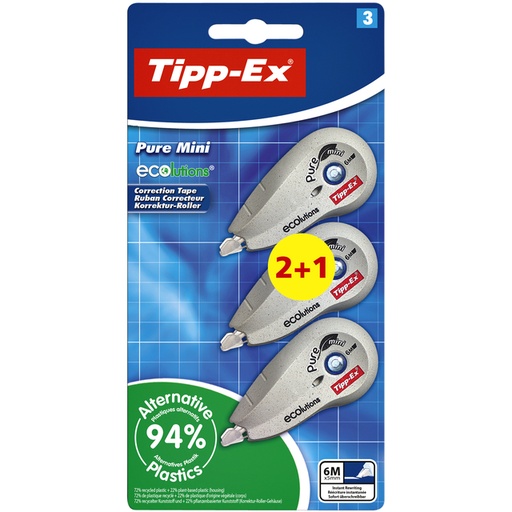 [1388089] Roller correcteur Tipp-Ex 5mmx6m Ecolutions pure Mini blister 2+1 gratuit
