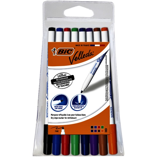 [1388079] Viltstift Bic Velleda 1721 whiteboard rond fijn assorti blister à 8 stuks